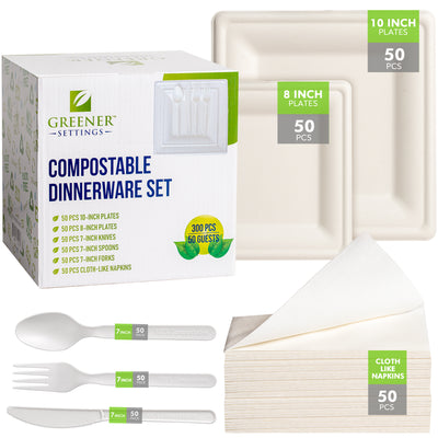 Disposable Paper Plates Cutlery Party Supply Kit for 50 Guests (Set of 50) - Perfect Settings Tableware