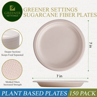 7 in. Unbleached Compostable Disposable Paper Plates [150-Pack] - Perfect Settings Tableware