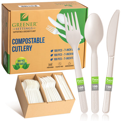 Compostable Disposable Plant Based Cutlery Set (100 Sets) - Perfect Settings Tableware