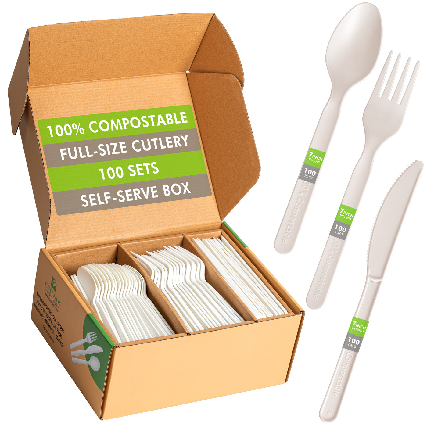 Compostable Disposable Plant Based Cutlery Set (100 Sets) - Perfect Settings Tableware