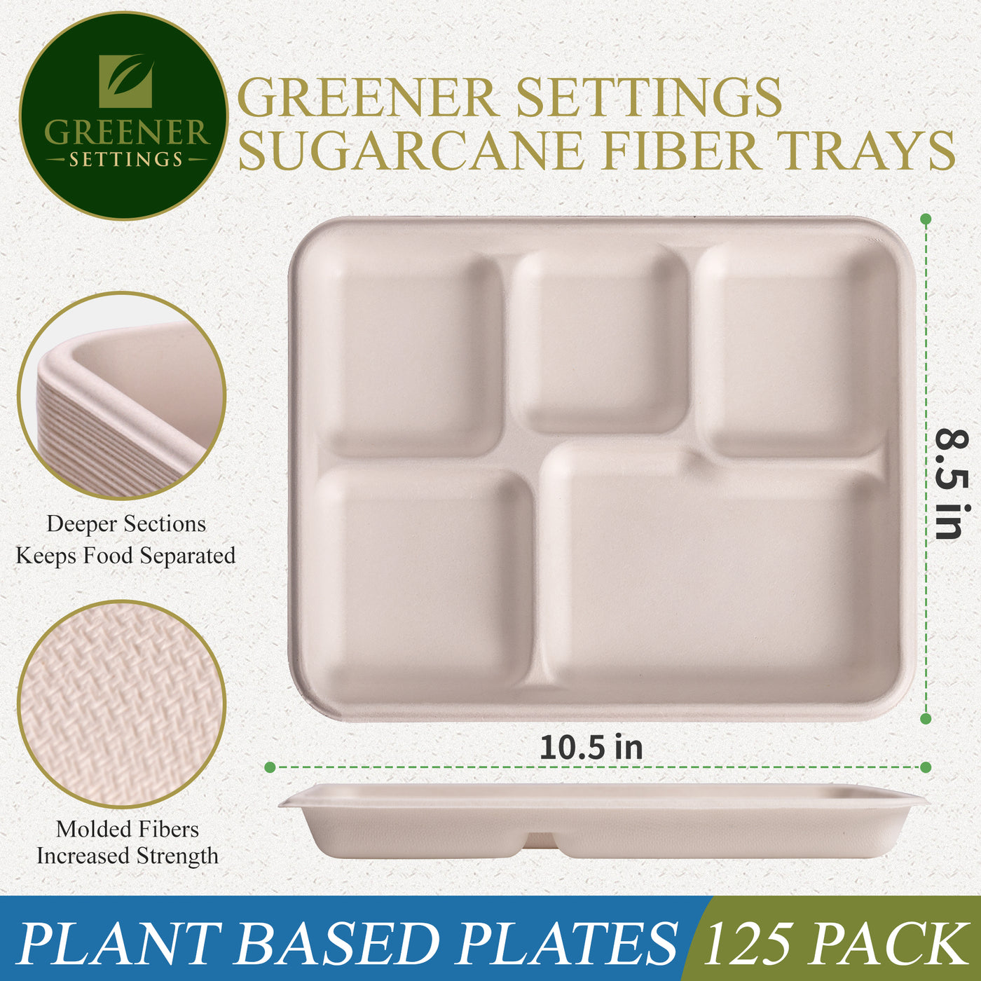 10.5 in. Unbleached Compostable Disposable Paper 5-Section Plate [125-Pack] - Perfect Settings Tableware
