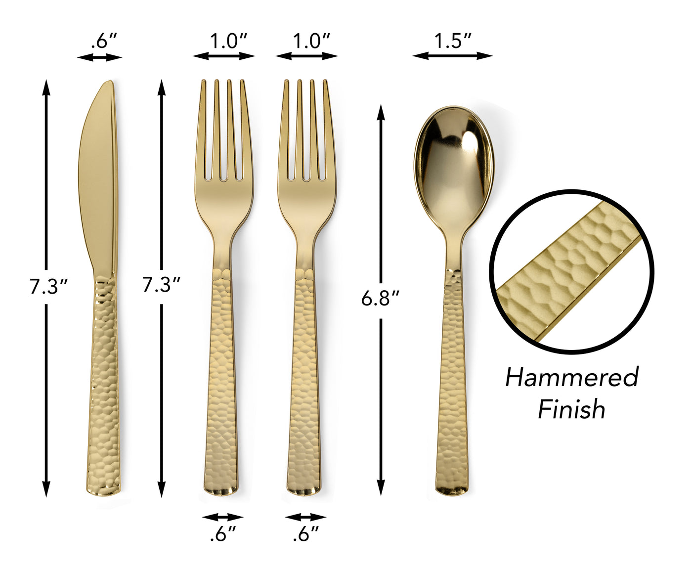 300 Pieces Gold Plastic Disposable Cutlery Set - Metallic Plastic with a Hammered Finish - 75 Spoons, 75 Knives, 150 Forks - Perfect Settings Tableware