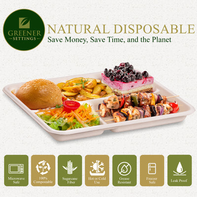 10.5 in. Unbleached Compostable Disposable Paper 5-Section Plate [125-Pack] - Perfect Settings Tableware