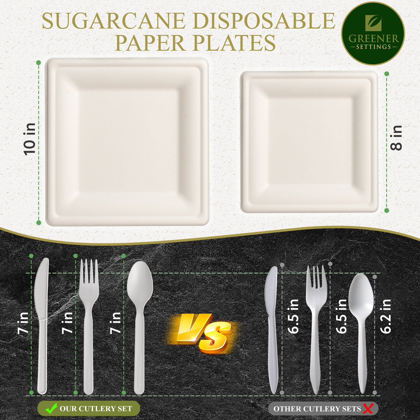 Disposable Paper Plates Cutlery Party Supply Kit for 50 Guests (Set of 50) - Perfect Settings Tableware