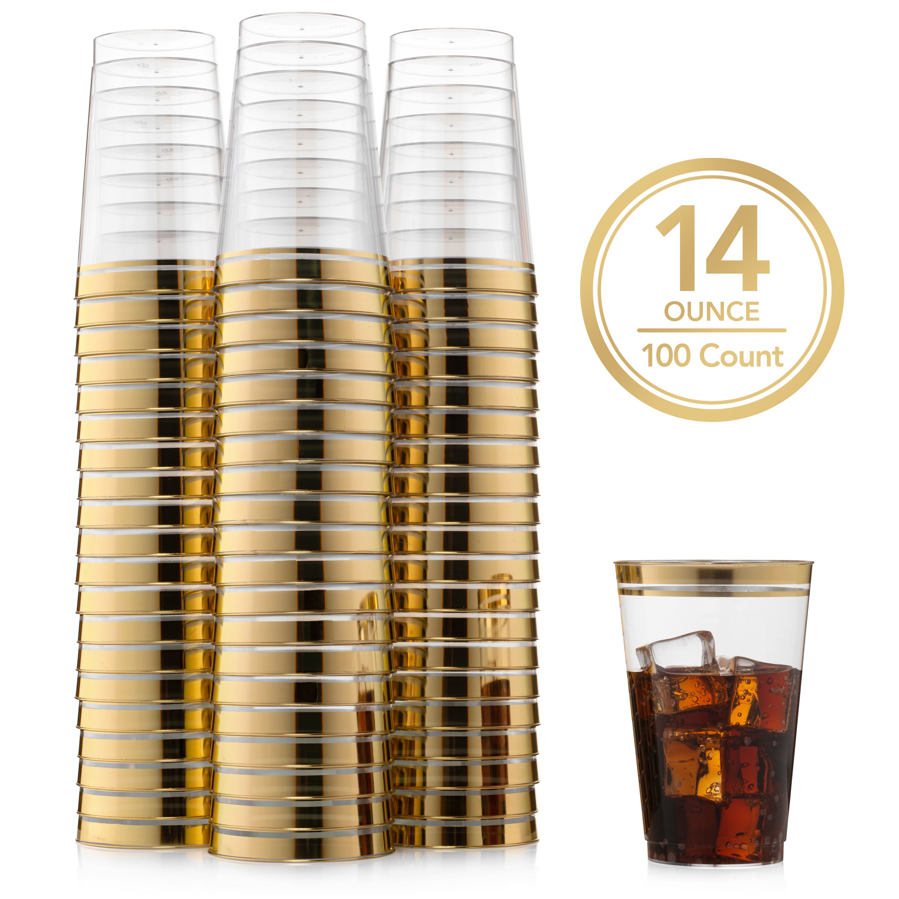 100 Gold Plastic Cups 12 Oz Clear Plastic Cups Tumblers Gold Rimmed Cups  Fancy Disposable Wedding Cups Elegant Party Cups with Gold Rim