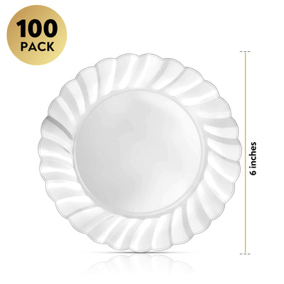 Perfect Settings 100 Piece Premium Clear Flared 6 Inch Plastic Plates - Heavy Duty Elegant Small Disposable Plates for Dessert, Salad, or Snacks - Perfect Settings Tableware