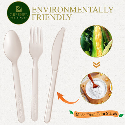 Compostable Disposable Plant Based Sealed Cutlery Packets (125 Sets)