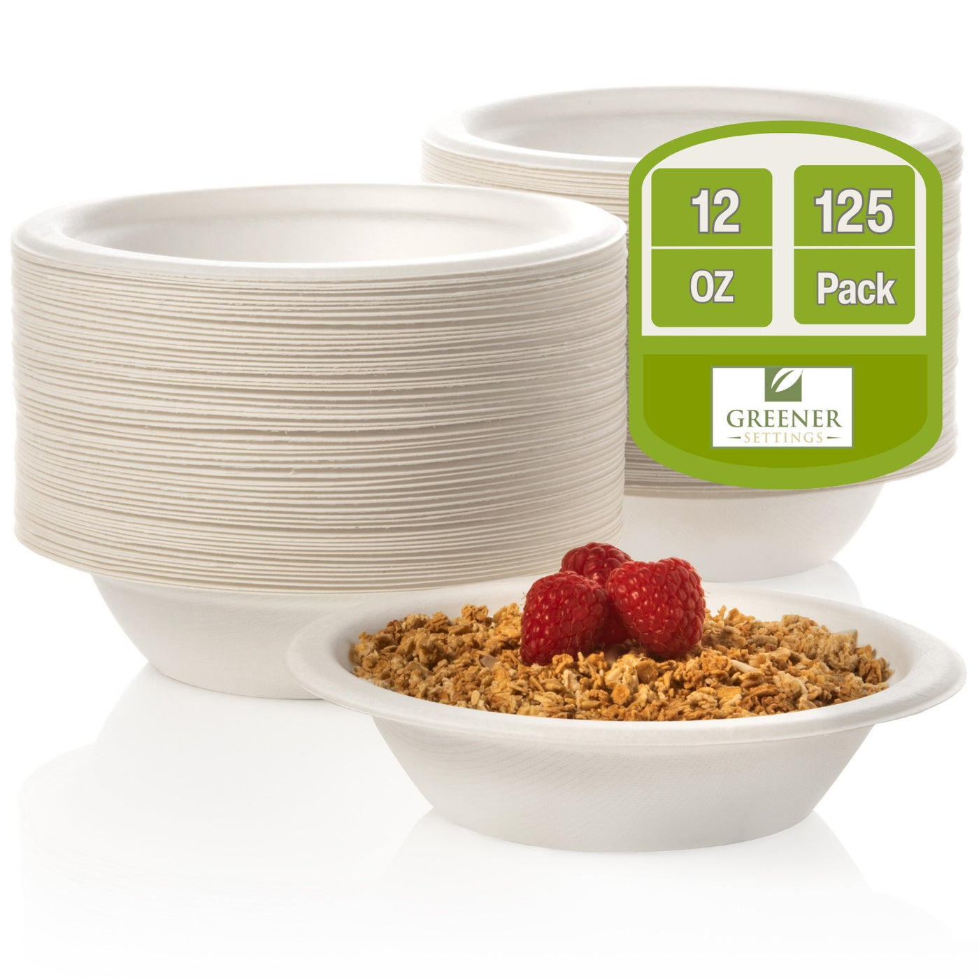 12 oz Compostable Paper Bowls – 125-Pack | Bagasse, Microwave & Freezer Safe, Leak-Resistant, Cut-Resistant, Heavy Duty