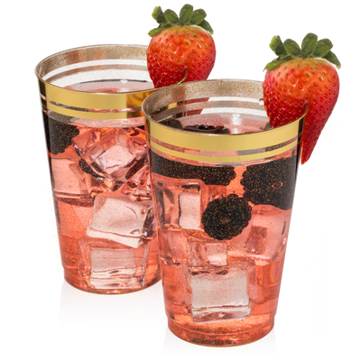 100ct. Cups Glitter-Gold Rim Plastic Disposable Glasses, Elegant Parties, Special Events, Weddings - Perfect Settings Tableware