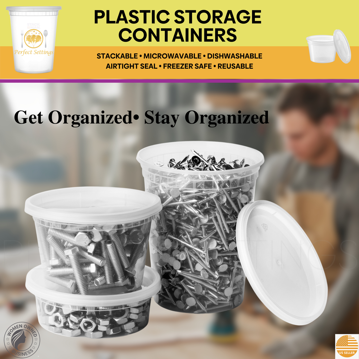 Perfect Settings 16 oz Deli Containers with Lids [40 Sets] Leakproof, Microwavable, Freezer, Dishwasher Safe, Pint Size Plastic Food Storage Container - Perfect Settings Tableware