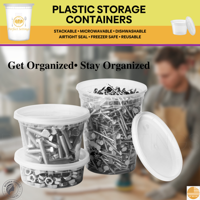 Perfect Settings 16 oz Deli Containers with Lids [40 Sets] Leakproof, Microwavable, Freezer, Dishwasher Safe, Pint Size Plastic Food Storage Container - Perfect Settings Tableware