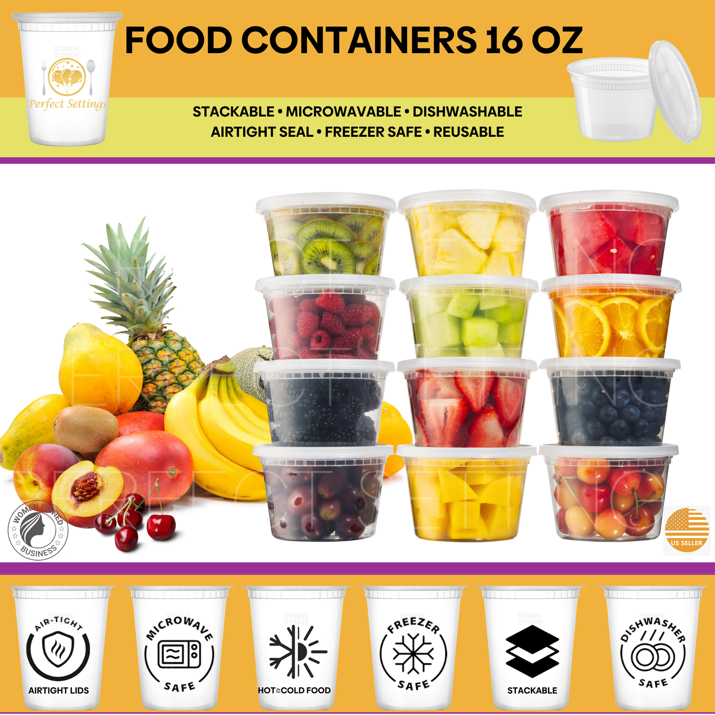 Perfect Settings 16 oz Deli Containers with Lids [40 Sets] Leakproof, Microwavable, Freezer, Dishwasher Safe, Pint Size Plastic Food Storage Container - Perfect Settings Tableware