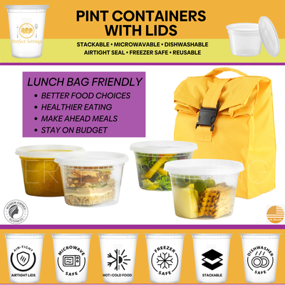 Perfect Settings 16 oz Deli Containers with Lids [40 Sets] Leakproof, Microwavable, Freezer, Dishwasher Safe, Pint Size Plastic Food Storage Container - Perfect Settings Tableware