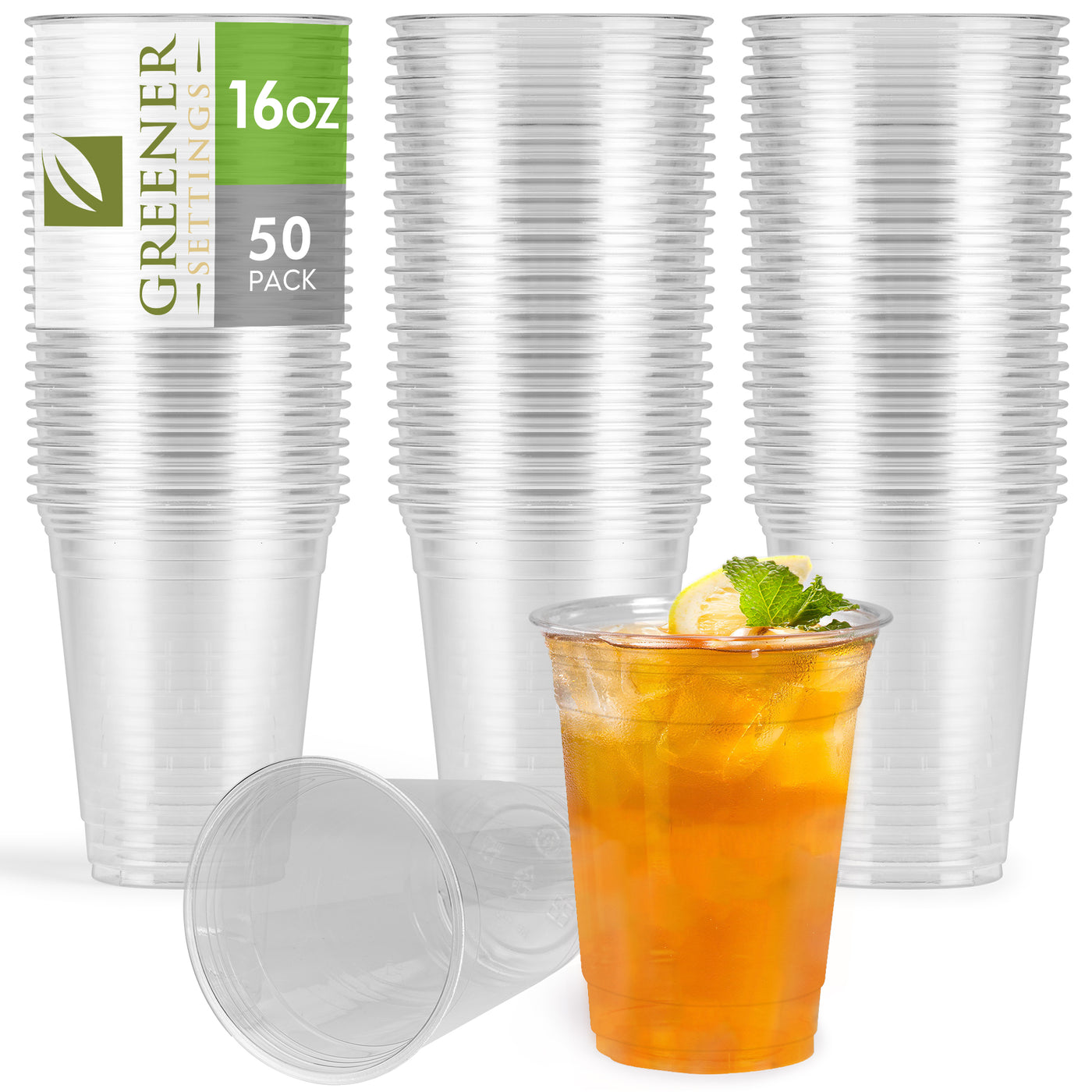 16 oz. Clear Compostable Disposable Cups, Cold Drink Cups [50-Pack] - Perfect Settings Tableware