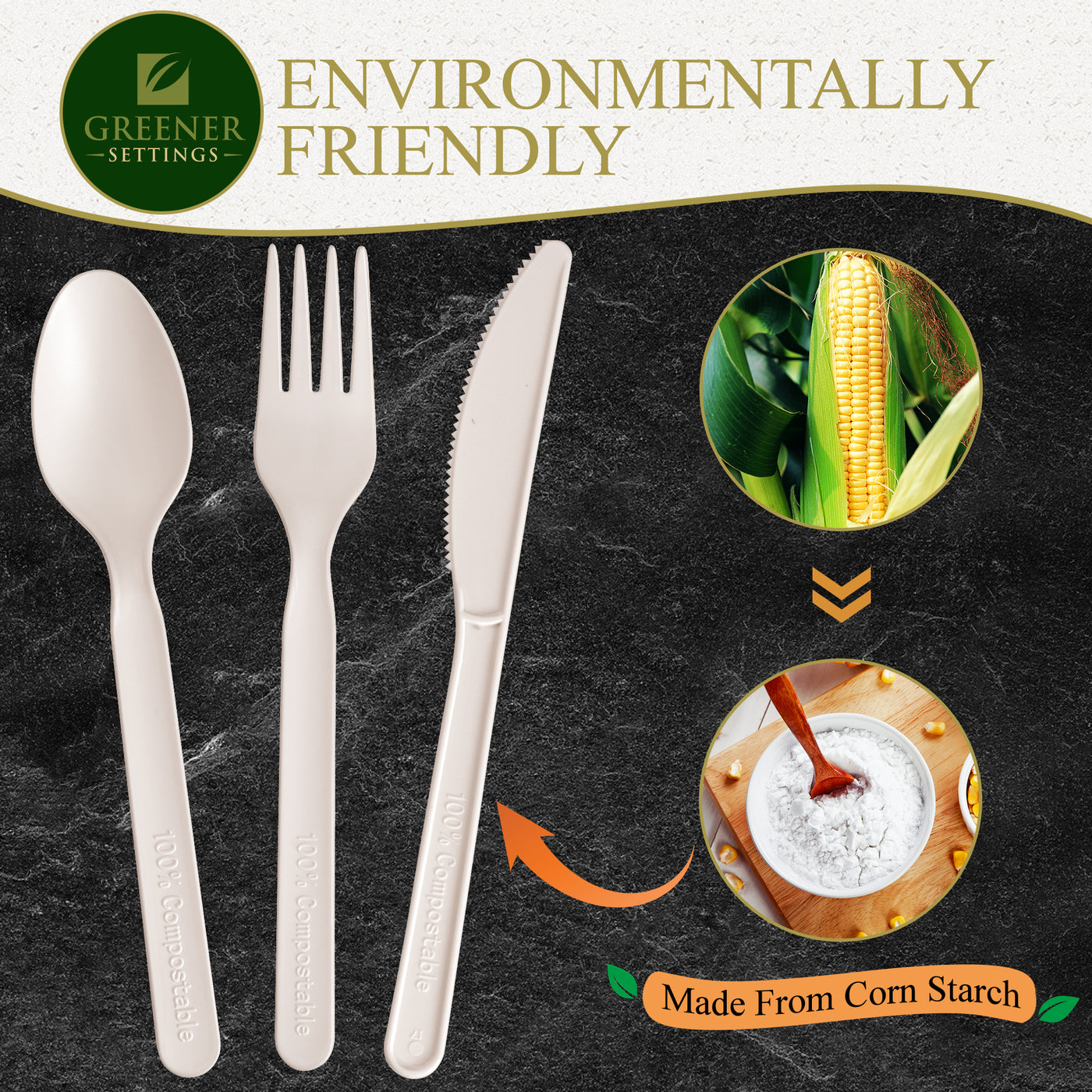 Compostable Disposable Plant Based Cutlery Set (100 Sets) - Perfect Settings Tableware