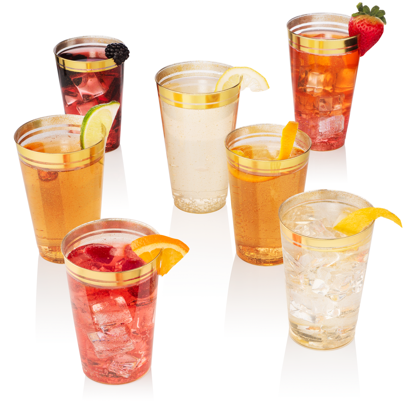 100ct. Cups Glitter-Gold Rim Plastic Disposable Glasses, Elegant Parties, Special Events, Weddings - Perfect Settings Tableware