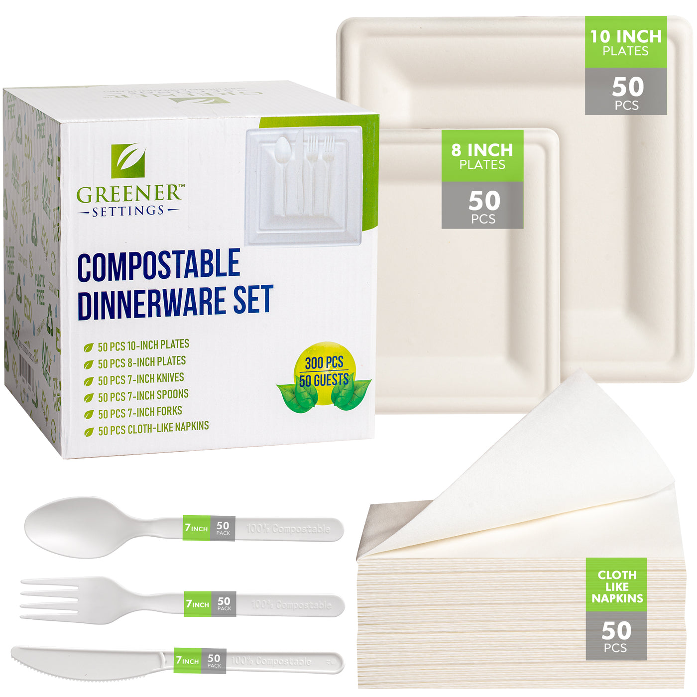 Disposable Paper Plates Cutlery Party Supply Kit for 50 Guests (Set of 50)
