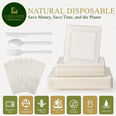 Disposable Paper Plates Cutlery Party Supply Kit for 50 Guests (Set of 50) - Perfect Settings Tableware