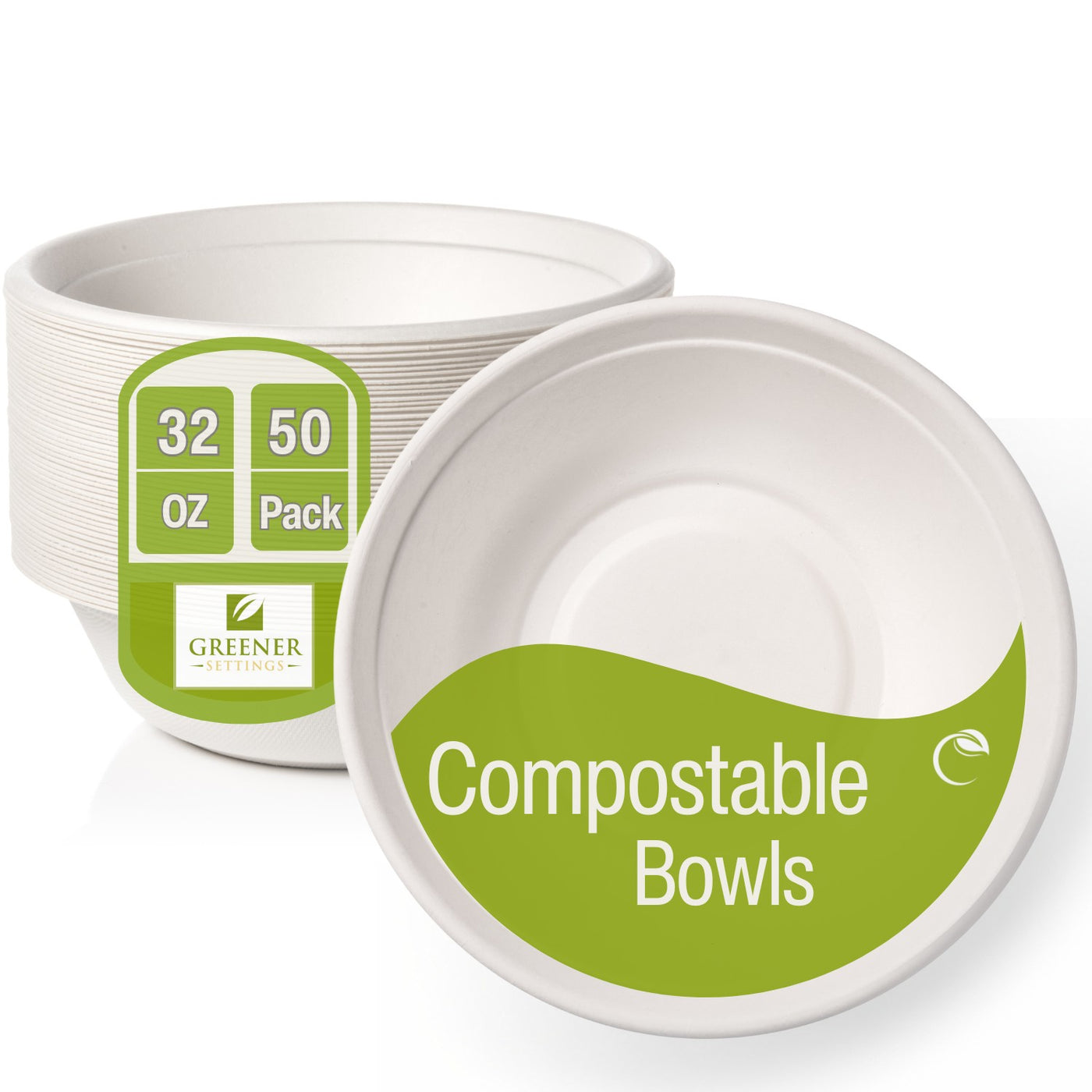 32 oz Extra Large Compostable Paper Bowls – 50-Pack Heavy-Duty Bagasse, Leak & Grease Resistant, Microwave & Freezer Safe