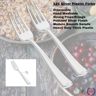Perfect Settings Silver Disposable Plastic Forks - 125 Count - Perfect Settings Tableware