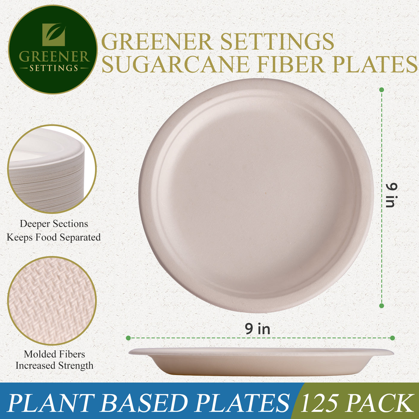 9 in. Unbleached Compostable Disposable Paper Plates [125-Pack] - Perfect Settings Tableware