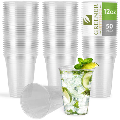 12 oz. Clear Compostable Disposable Cups, Cold Drink Cups [50-Pack]