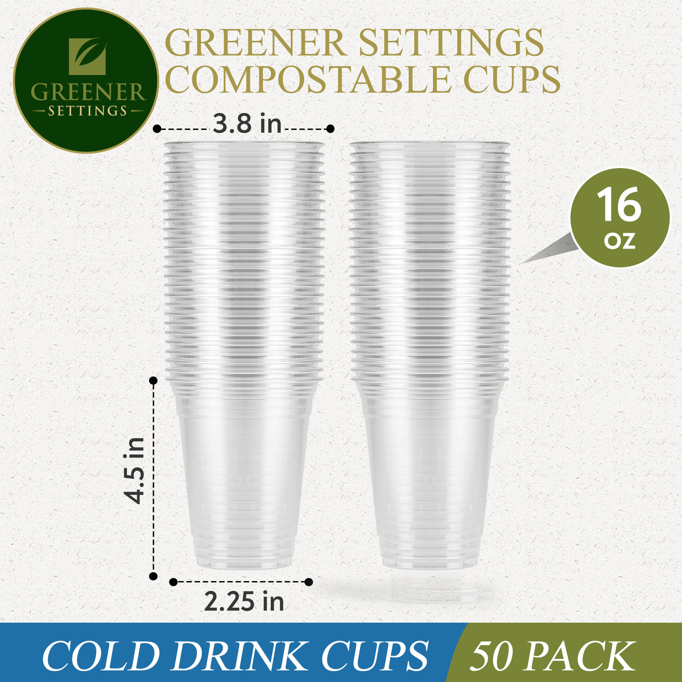 16 oz. Clear Compostable Disposable Cups, Cold Drink Cups [50-Pack] - Perfect Settings Tableware