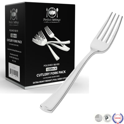 Perfect Settings Silver Disposable Plastic Forks - 125 Count - Perfect Settings Tableware