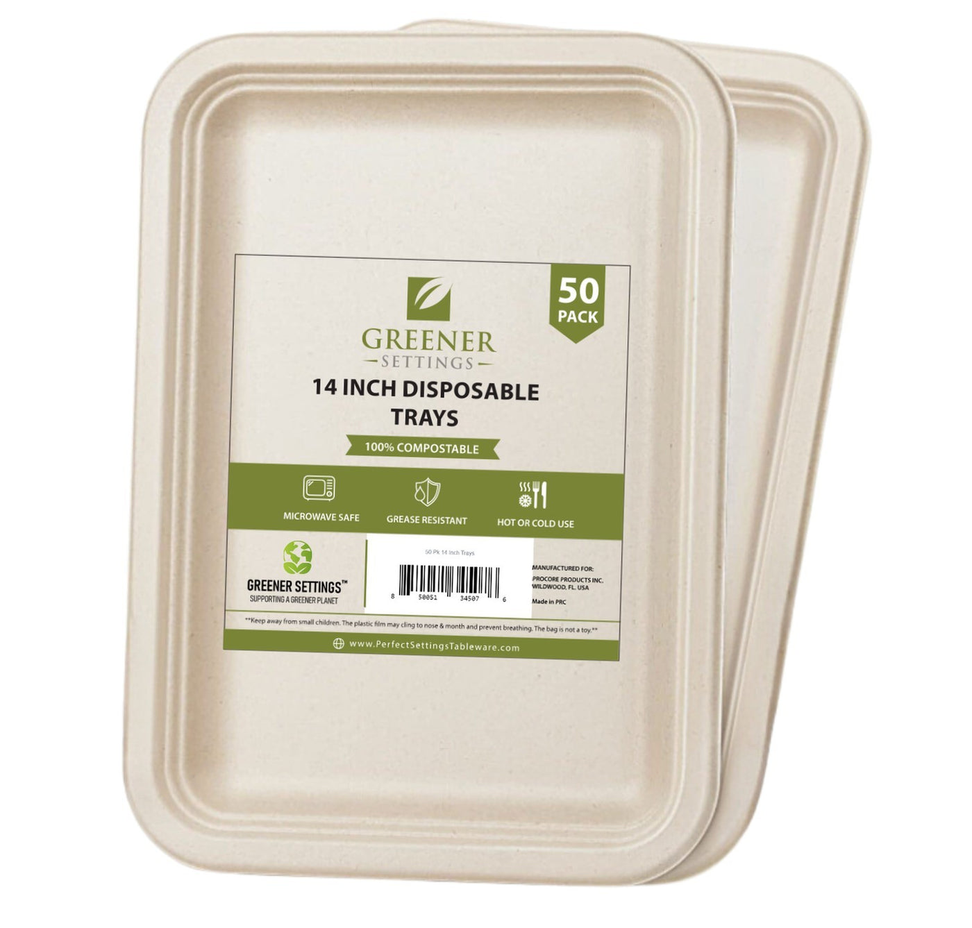 50-Pack 14" Compostable Catering Trays – Heavy-Duty Biodegradable Sugarcane Plates, Microwave-Safe, Grease-Resistant, Eco-Friendly Partyware