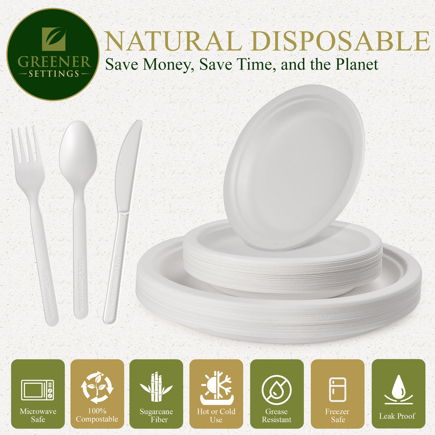 10 in. & 7 in. White Compostable Disposable Paper Plate Set Plus Cutlery [25 Guest Service] - Perfect Settings Tableware