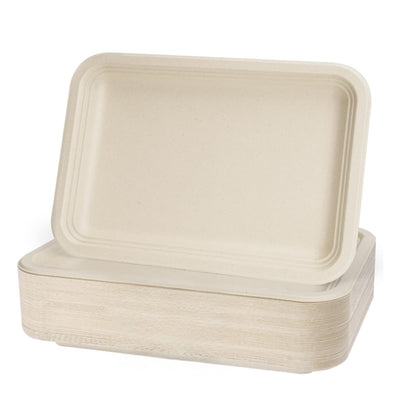 50-Pack 14" Compostable Catering Trays – Heavy-Duty Biodegradable Sugarcane Plates, Microwave-Safe, Grease-Resistant, Eco-Friendly Partyware