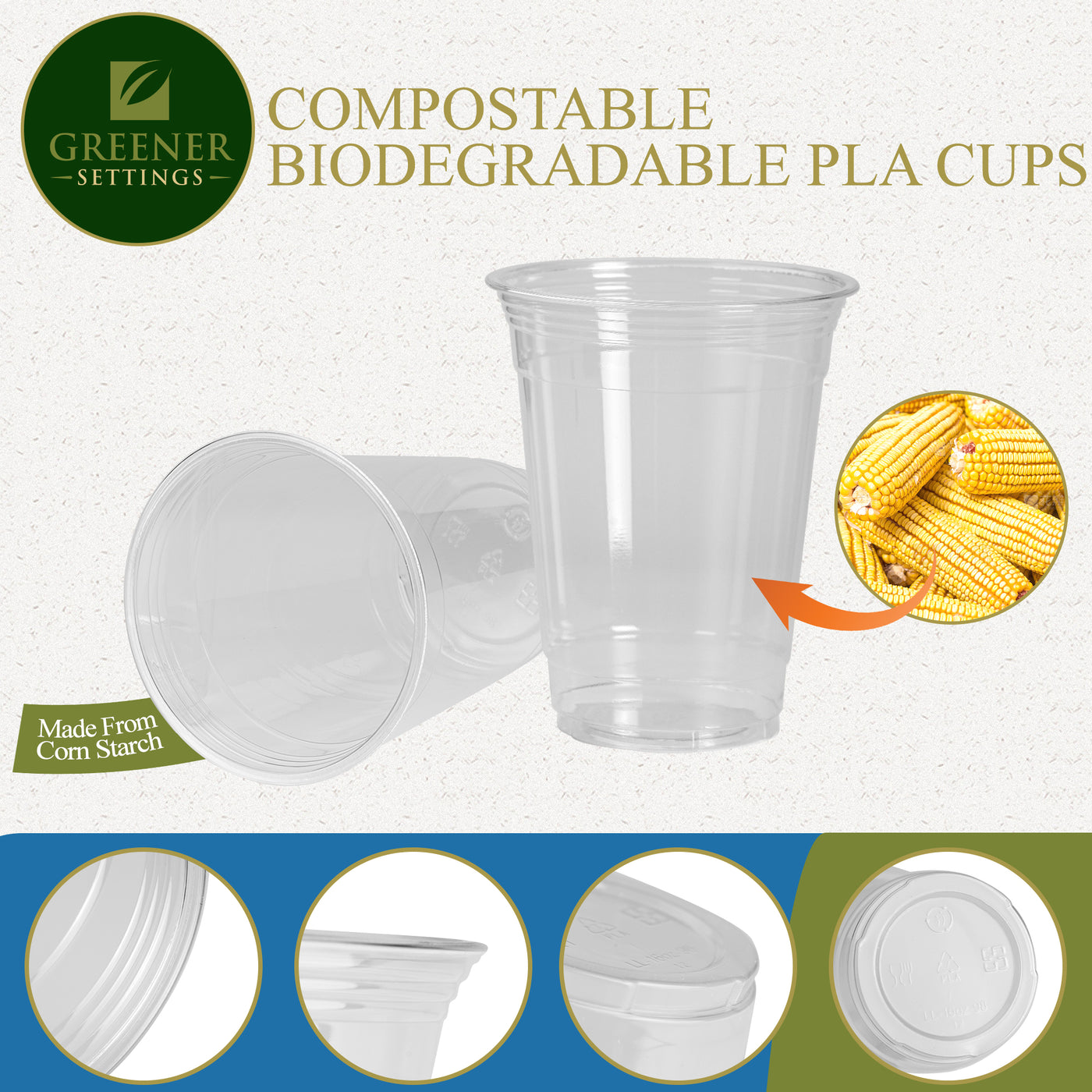 16 oz. Clear Compostable Disposable Cups, Cold Drink Cups [50-Pack] - Perfect Settings Tableware