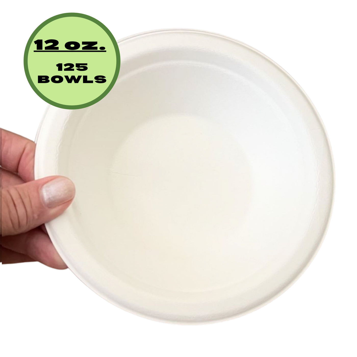 12 oz Compostable Paper Bowls – 125-Pack | Bagasse, Microwave & Freezer Safe, Leak-Resistant, Cut-Resistant, Heavy Duty