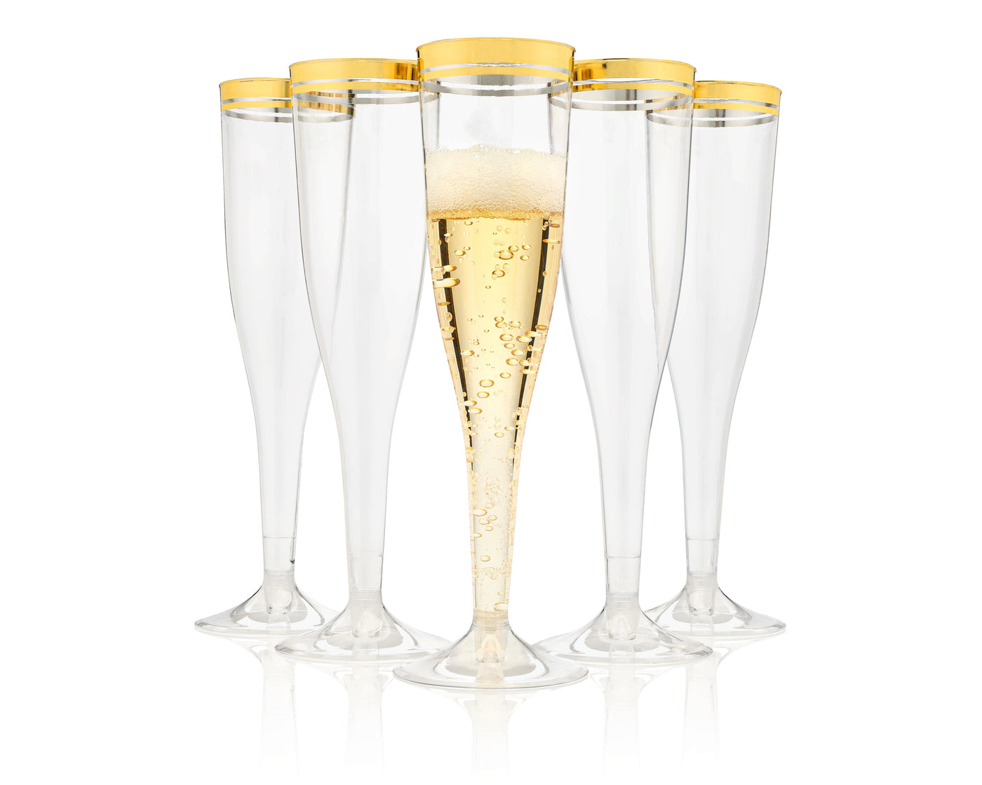 Perfect Settings 100 Pack Plastic Champagne Flutes with Gold Rim | Disposable Glasses for Parties, Mimosa Bar, Weddings and Showers - Perfect Settings Tableware