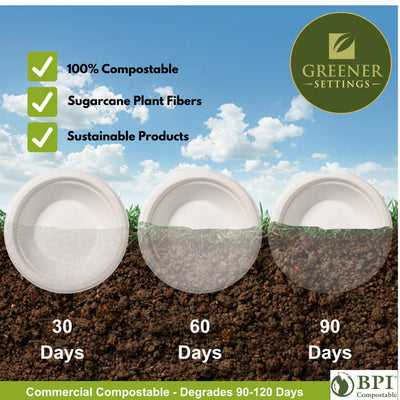 32 oz Extra Large Compostable Paper Bowls – 50-Pack Heavy-Duty Bagasse, Leak & Grease Resistant, Microwave & Freezer Safe