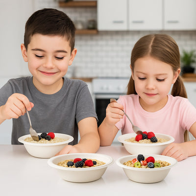12 oz Compostable Paper Bowls – 125-Pack | Bagasse, Microwave & Freezer Safe, Leak-Resistant, Cut-Resistant, Heavy Duty - Perfect Settings Tableware