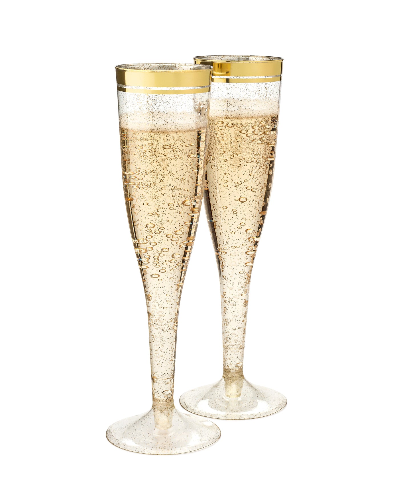 Perfect Settings 36 Pack Plastic Champagne Flutes Gold Glitter / Gold Rim | Disposable and Elegant Gold Glitter Glasses for Parties, Weddings, and Showers - Perfect Settings Tableware
