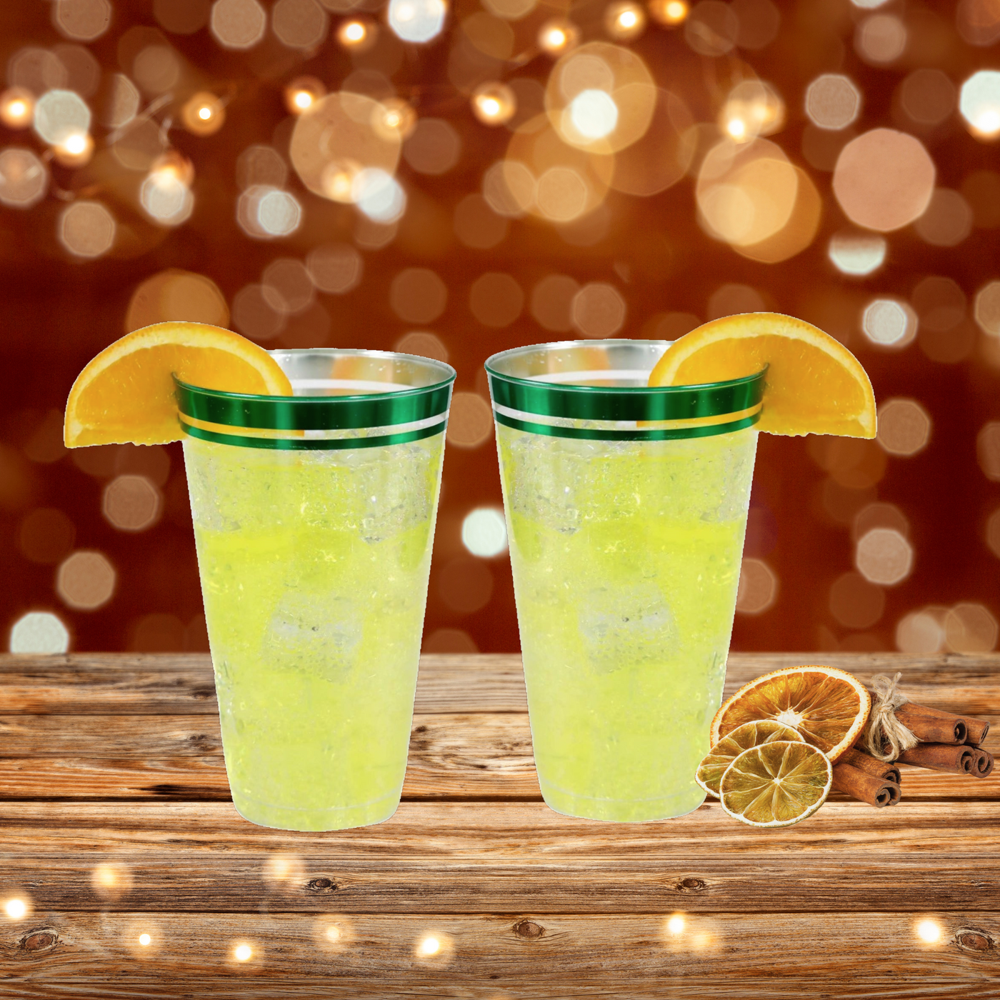 Perfect Settings 16 oz Clear Disposable Hard Plastic Cups Green Rim - 100 Count - Perfect Settings Tableware