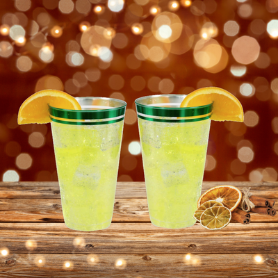 Perfect Settings 16 oz Clear Disposable Hard Plastic Cups Green Rim - 100 Count - Perfect Settings Tableware