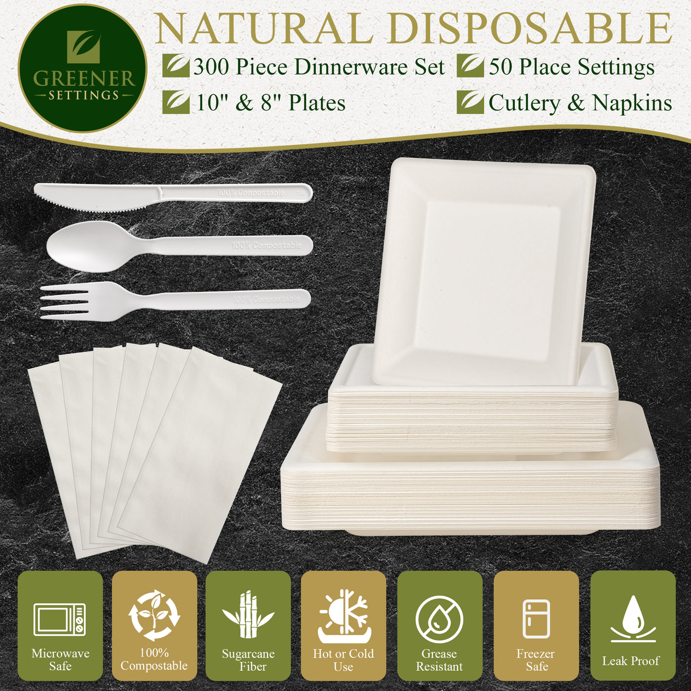 Disposable Paper Plates Cutlery Party Supply Kit for 50 Guests (Set of 50)