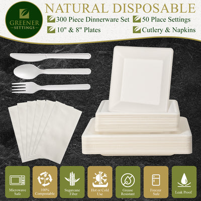 Disposable Paper Plates Cutlery Party Supply Kit for 50 Guests (Set of 50) - Perfect Settings Tableware