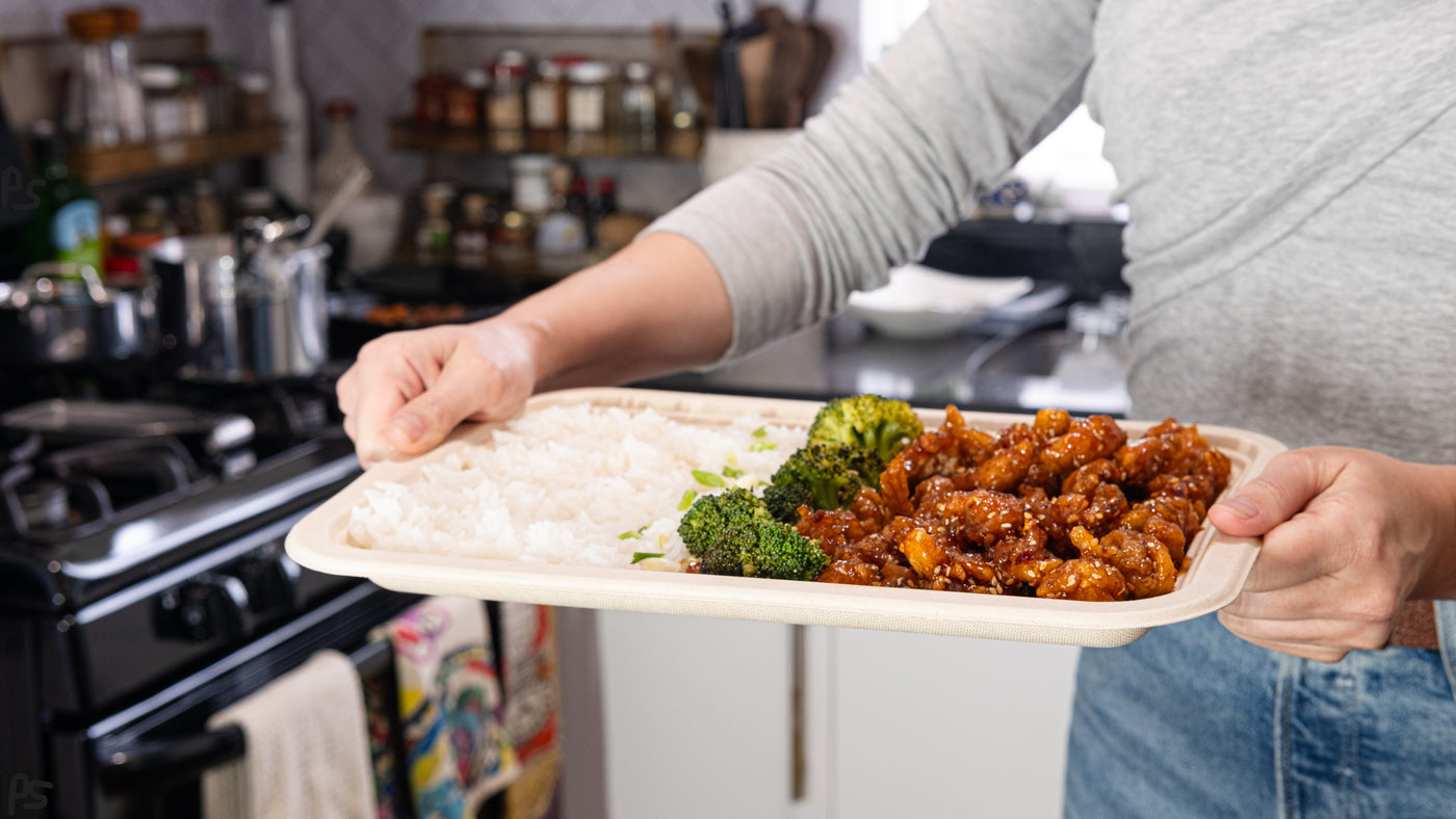 50-Pack 14" Compostable Catering Trays – Heavy-Duty Biodegradable Sugarcane Plates, Microwave-Safe, Grease-Resistant, Eco-Friendly Partyware