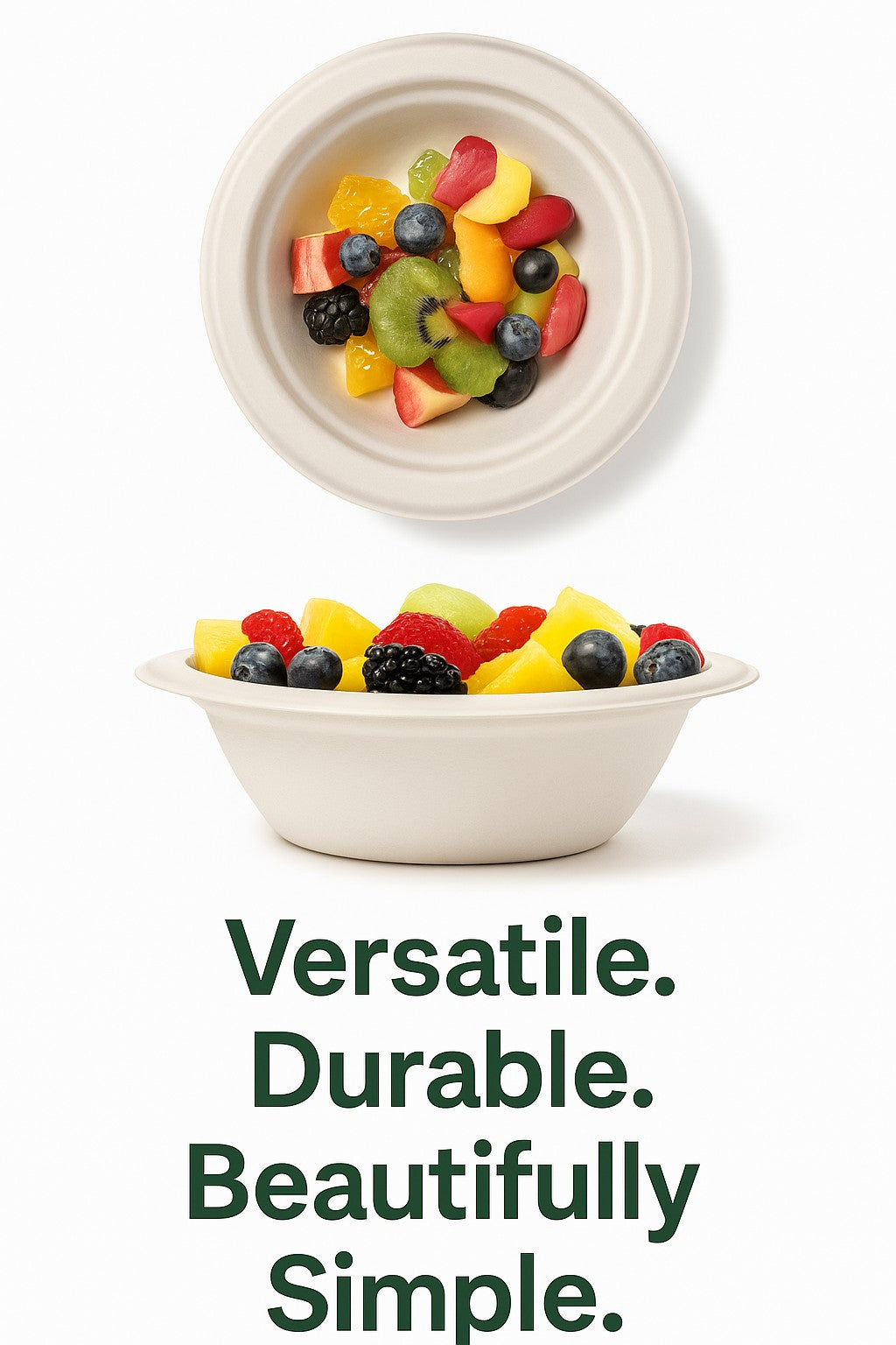12 oz Compostable Paper Bowls – 125-Pack | Bagasse, Microwave & Freezer Safe, Leak-Resistant, Cut-Resistant, Heavy Duty - Perfect Settings Tableware