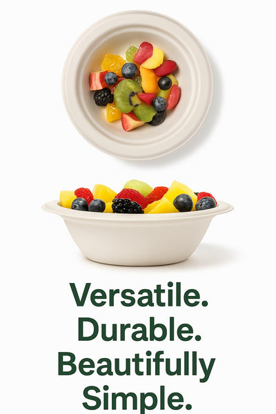 12 oz Compostable Paper Bowls – 125-Pack | Bagasse, Microwave & Freezer Safe, Leak-Resistant, Cut-Resistant, Heavy Duty - Perfect Settings Tableware