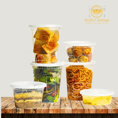 Perfect Settings Plastic Deli Containers with Lids [44 Sets] Variety Pk 8oz, 16oz & 32oz | Leakproof, Freezer Safe Soup & Food Storage | Microwavable Food Containers with Lids - Perfect Settings Tableware