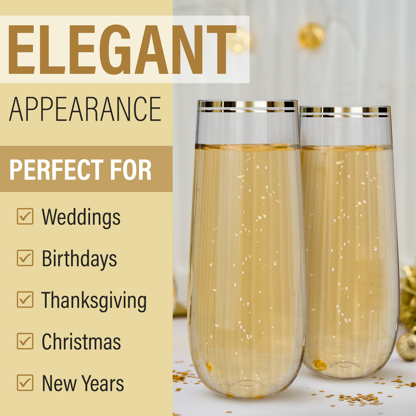 Perfect Settings 24 Premium Clear Plastic Reusable Unbreakable Champagne Flutes / Holiday Gathering or Wedding Party - Perfect Settings Tableware