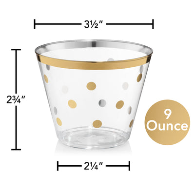 9 oz. Clear with Gold Swirl Round Plastic Party Cups
