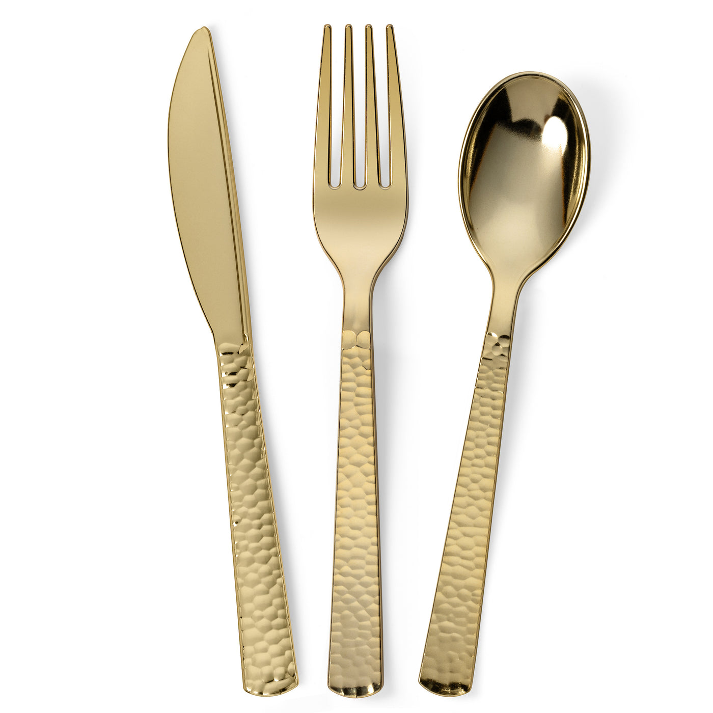 150 Pieces Gold Plastic Cutlery Set - Gold Metallic Plastic Silverware - Hammered Finish -50 Set - Perfect Settings Tableware