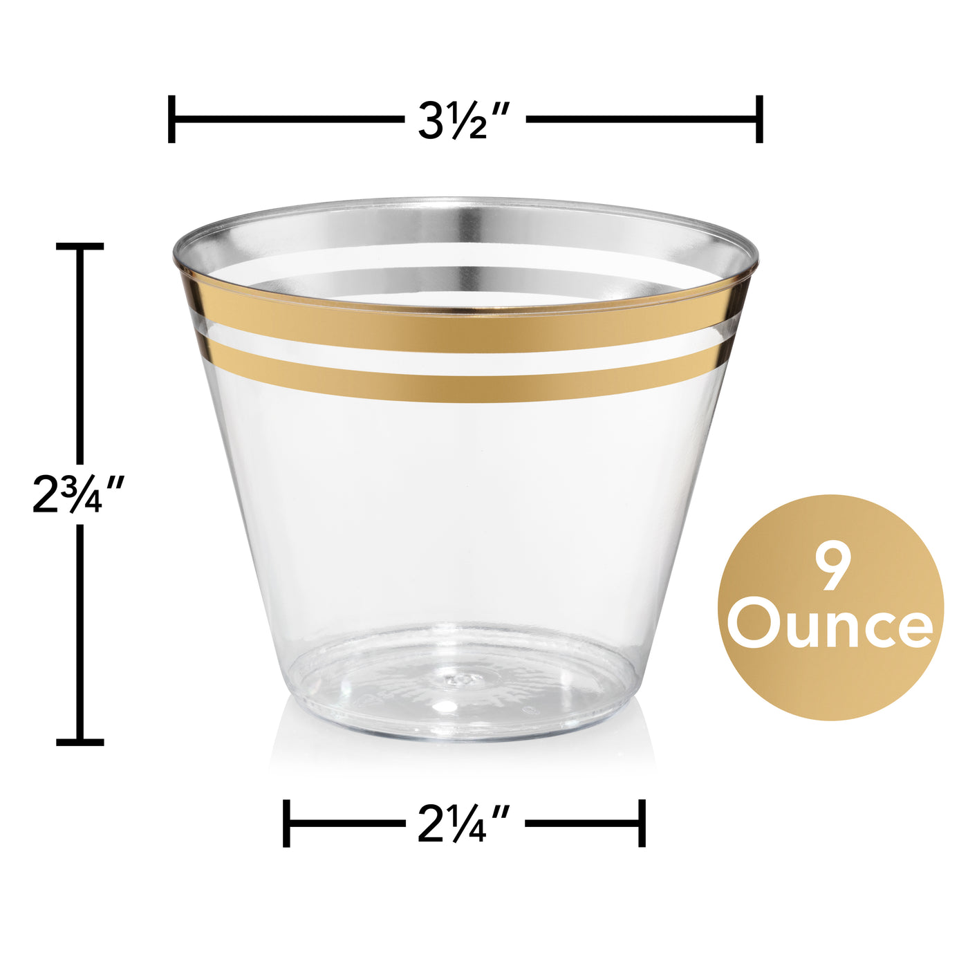 PERFECT SETTINGS 9 oz. 4 Line Gold Rim Clear Disposable Plastic Cups,  Party, Cold Drinks, (110/Pack) 110GLDFOURLN9OZ - The Home Depot