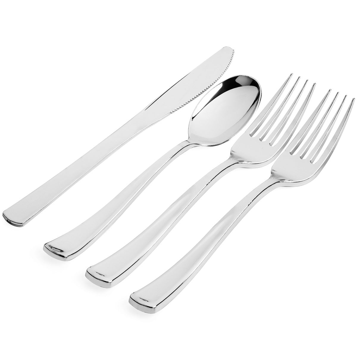 Perfect Settings 300 Piece Silver Plastic Cutlery Silverware Disposable Set (Smooth Edge) - Name Brand Corner